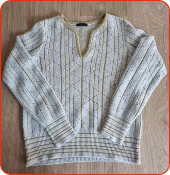 Pull a col V beige/or Bréal à stars Femme Taille M