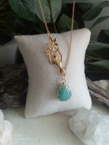 Collier oiseau et pendentif en pierre d'amazonite