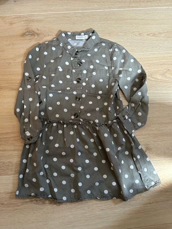 Robe kaki à pois blancs fille