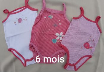 Lot de 3 bodies bretelles roses et blancs fille - Kitchoun - 6 mois