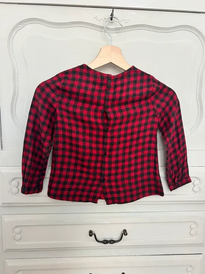 Superbe petit haut, blouse à carreau rouge et noir taille 6 ans - photo numéro 4