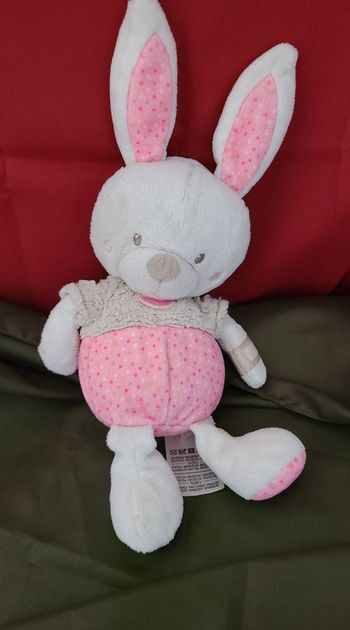 Peluche lapin blanc rose et marron Mots d'enfant