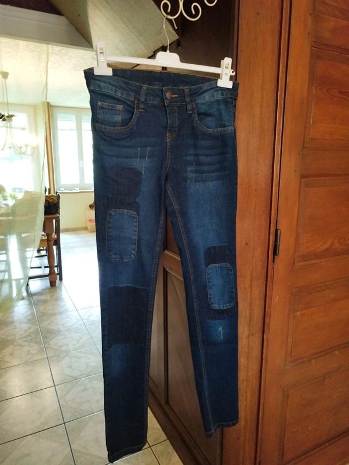 Jeans bleu foncé skinny droit patchwork L/40 - photo numéro 3