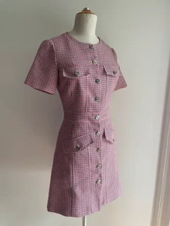 Robe Maje pied-de-poule rose 36 (convient 34)