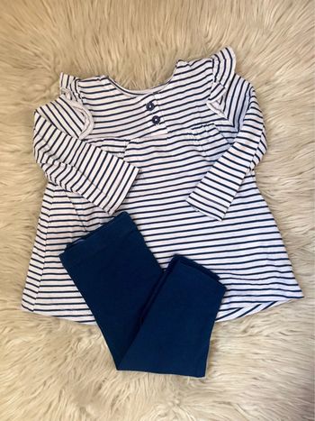 Fille 👧🏻 Ensemble tunique marinière marine/blanc + legging bleu - kimbaloo 6 mois