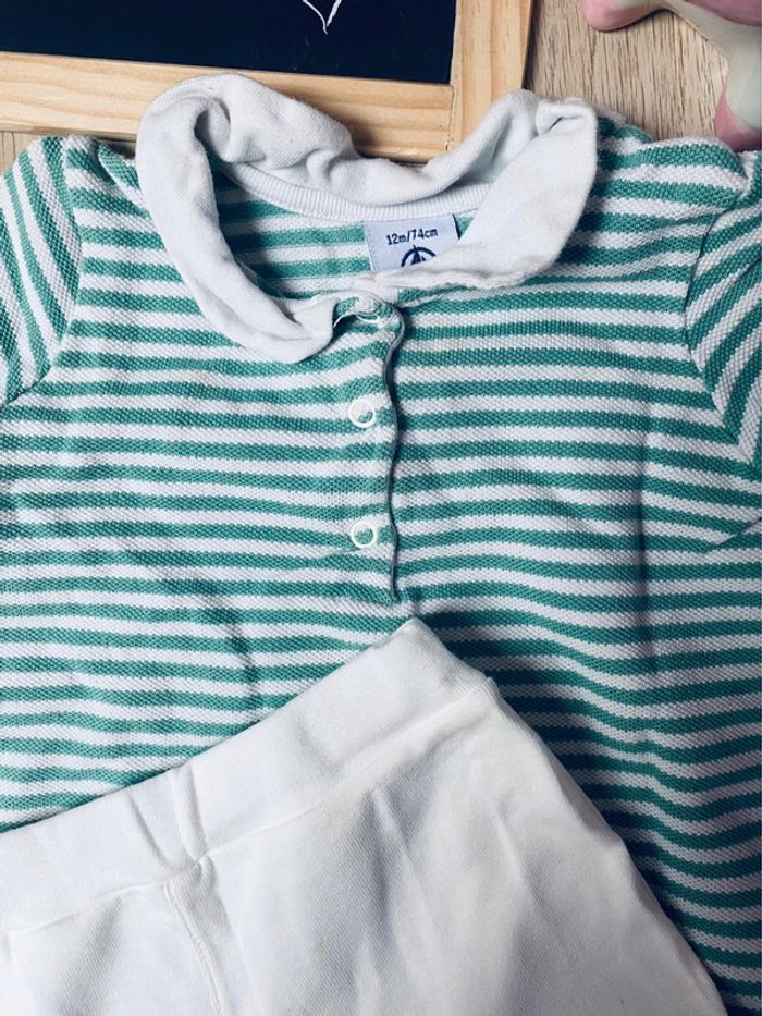 Ensemble robe rayée vert blanc short petit bateau 12 mois - photo numéro 3