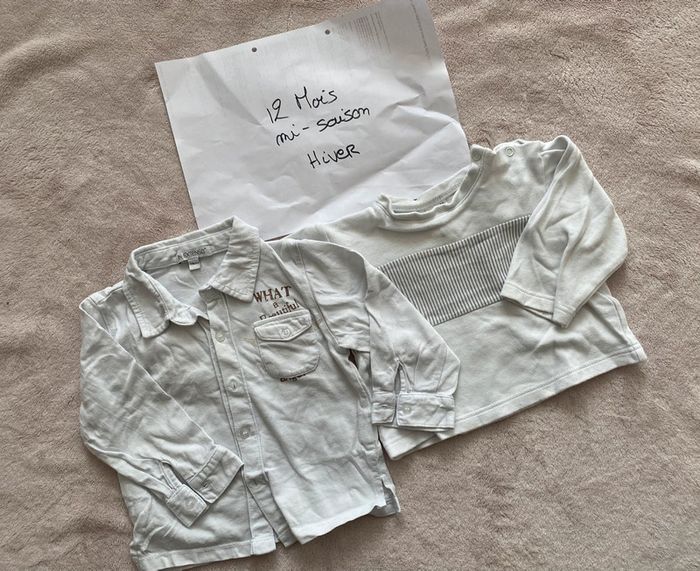 Lot de 2 T-shirts manches longues - Fruit de ma passion, In extenso - 12 mois - TBE