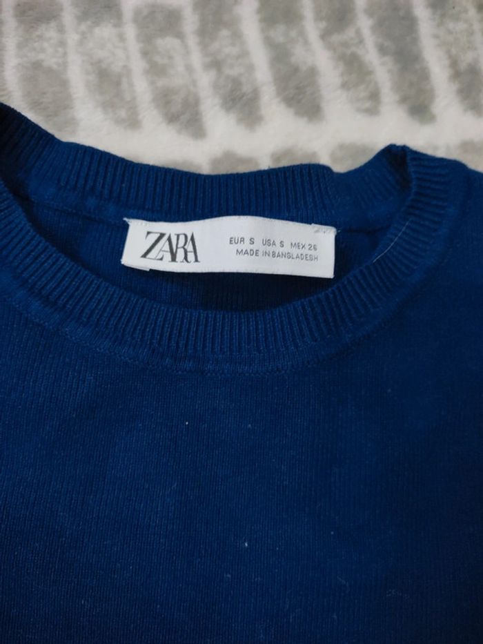 Pull court bleu ras de cou Zara taille S 36 - photo numéro 3