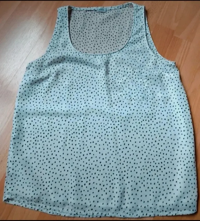 Top débardeur blanc pois noirs léger voile - photo numéro 2
