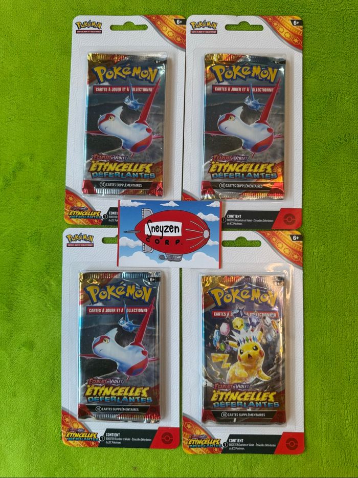 Lot de 4 Boosters Blisters Latios Pikachu Pokémon EV08 Étincelles Déferlantes Neuf et Scellé