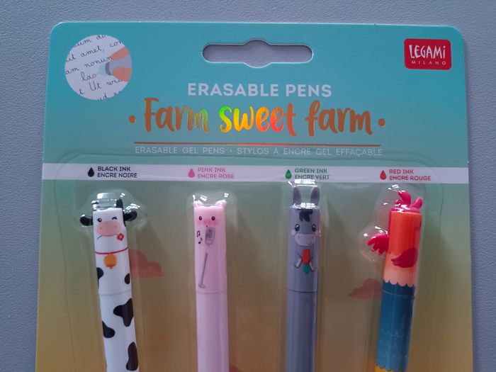 Lot de 4 stylos effaçables Legami neufs thème Animaux de la ferme - photo numéro 6