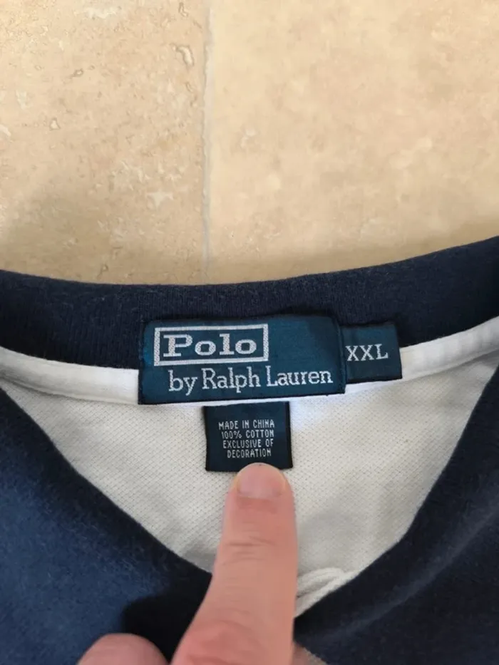 Joli Polo Ralph Lauren XXL blanc logo marine US Open 2008 collector tâché - photo numéro 4