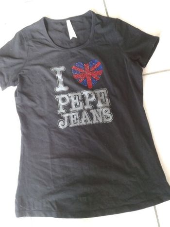 Tee shirt PEPE JEANS noir et logo strass S/M NEUF