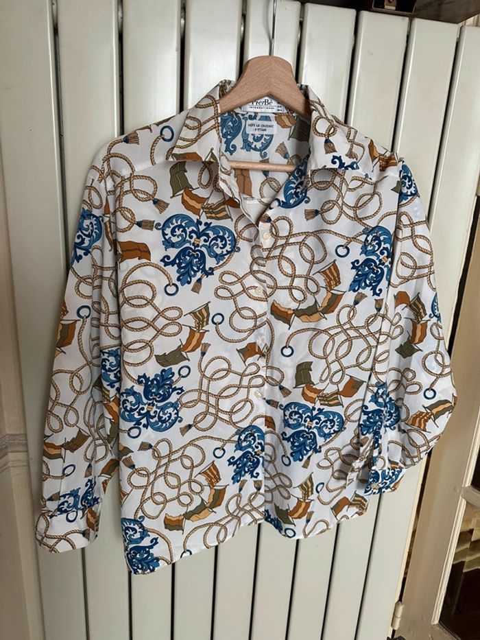 Chemise vintage S à motifs marins