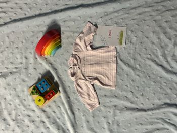 teeshirt manches longues col polo rayé rose et blanc ouverture totale au dos 1 mois prémamn