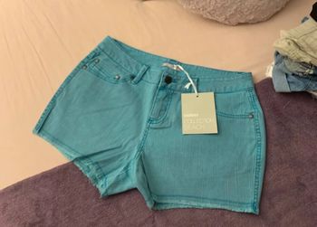 Short en jeans strech turquoise taille 38