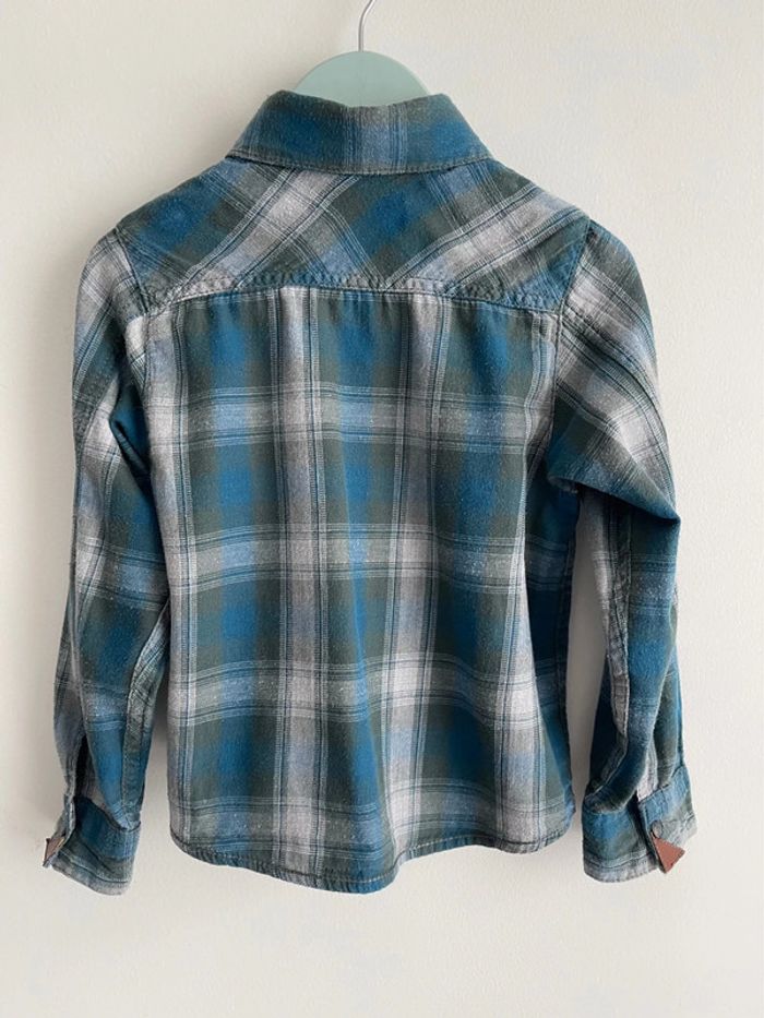 Super petite chemise en 93% coton à carreaux tons turquoise vert / bleu canard et boutons pression - photo numéro 2