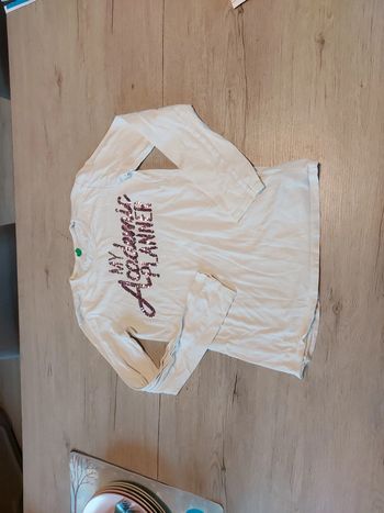 T shirt blanc, manches longues, dessin en sequin, Benetton, taille 13/14 ans