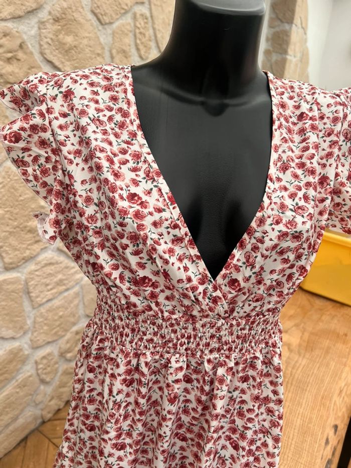 Robe longue taille M 38 shein à fleurs été blanche bordeaux - photo numéro 5