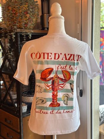 T-shirt en coton taille XS “Côte d’Azur” Homard & huîtres