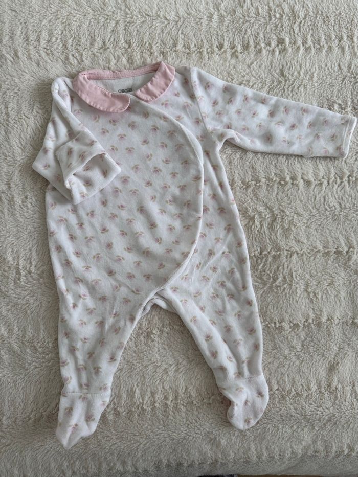 Pyjama Velours fleurs - fille 3 mois