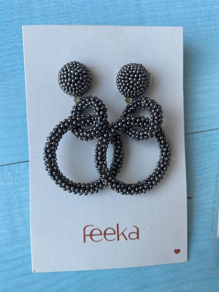 Boucles d’oreilles perles grises argentées feeka