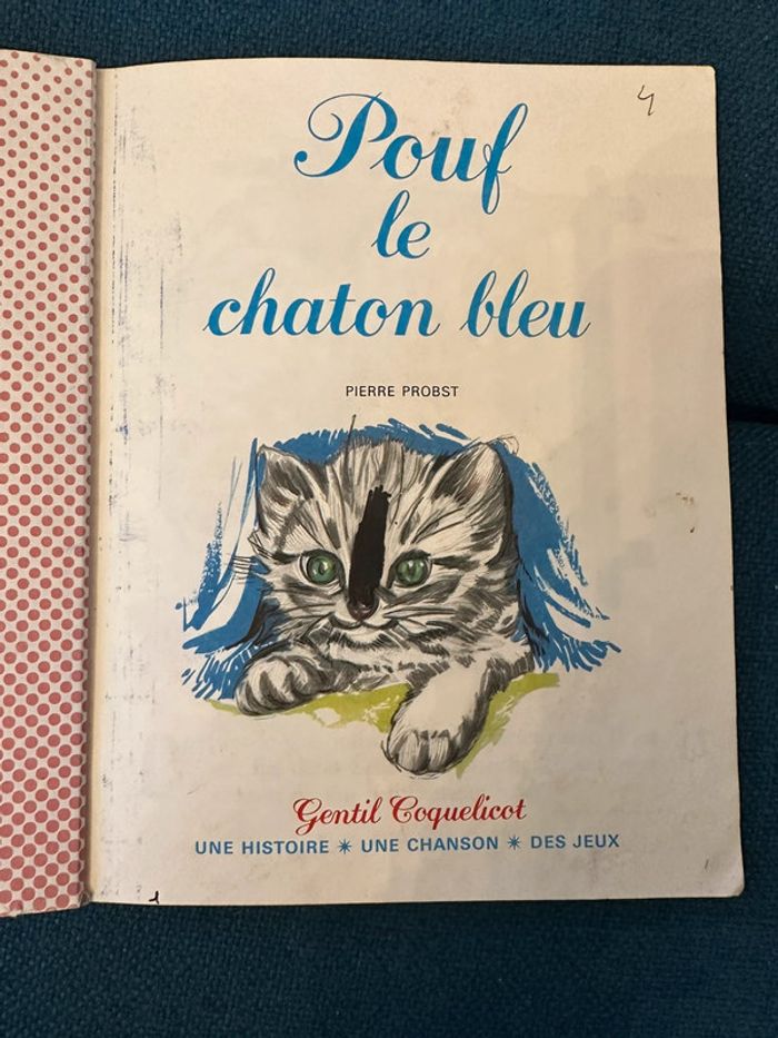 1976 Livre ancien carton Pouf le Chaton bleu Gentil coquelicot Hachette Pierre Probst (Caroline) - photo numéro 3