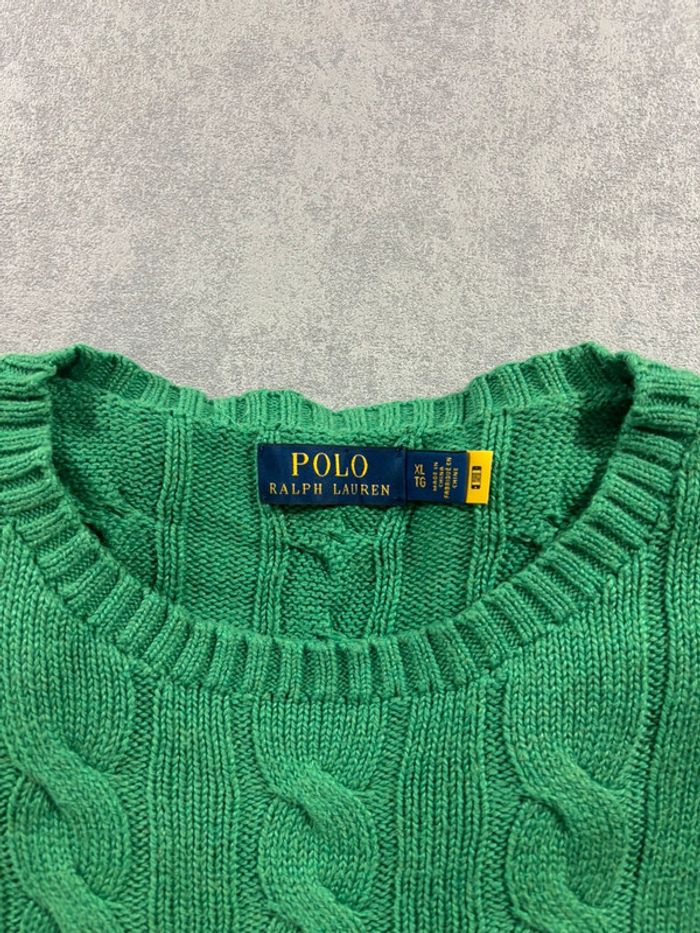Pull Torsadé Ralph Lauren Vert logo brodé bleu Taille XL - photo numéro 4