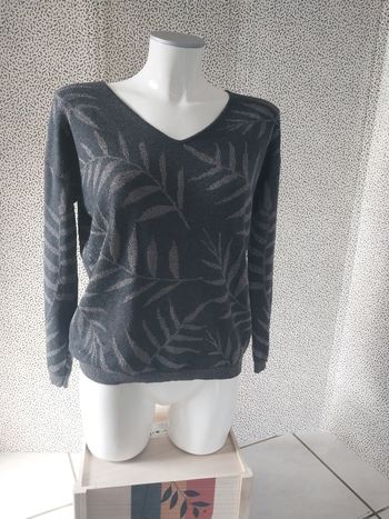 Pull femme WHY NOT – motif feuillage argenté