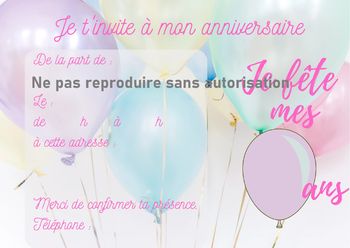 Carte d'invitation pour un anniversaire d'enfant. Ballons de baudruche.