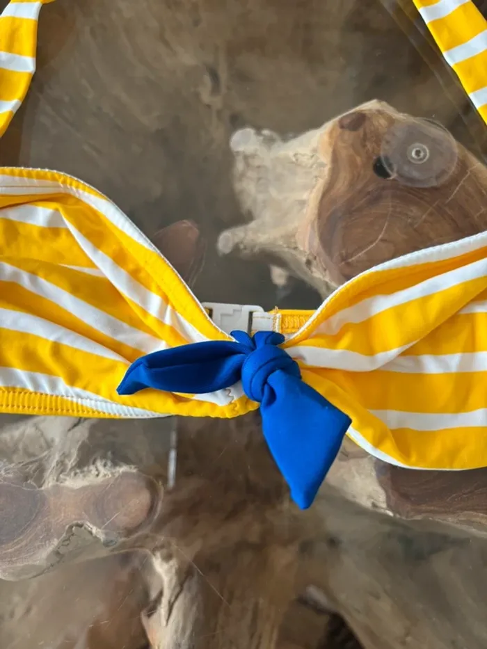 Haut de maillot de bain Petit bateau jaune blanc rayé - photo numéro 3