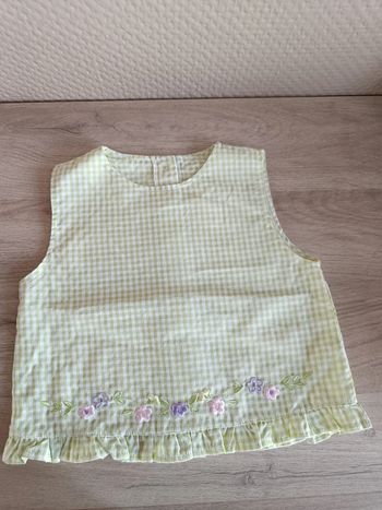 Blouse sans manches vichy vert brodée 4 ans