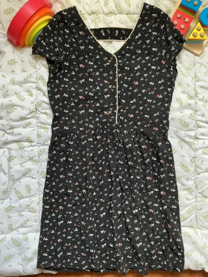 robe manches courtes noir à motifs rose la redoute 12 ans - photo numéro 3