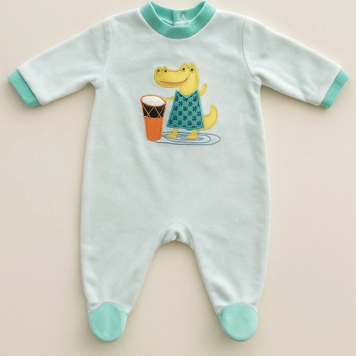 Pyjama bébé velours Kitchoun - motif crocodile - 1 mois