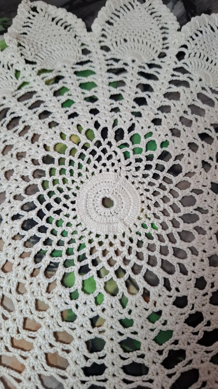 Napperon crochet motif fleur feuille écru blanc cassé vintage - photo numéro 9