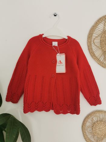 Gilet rouge en maille ajourée Berrytime 18 Mois