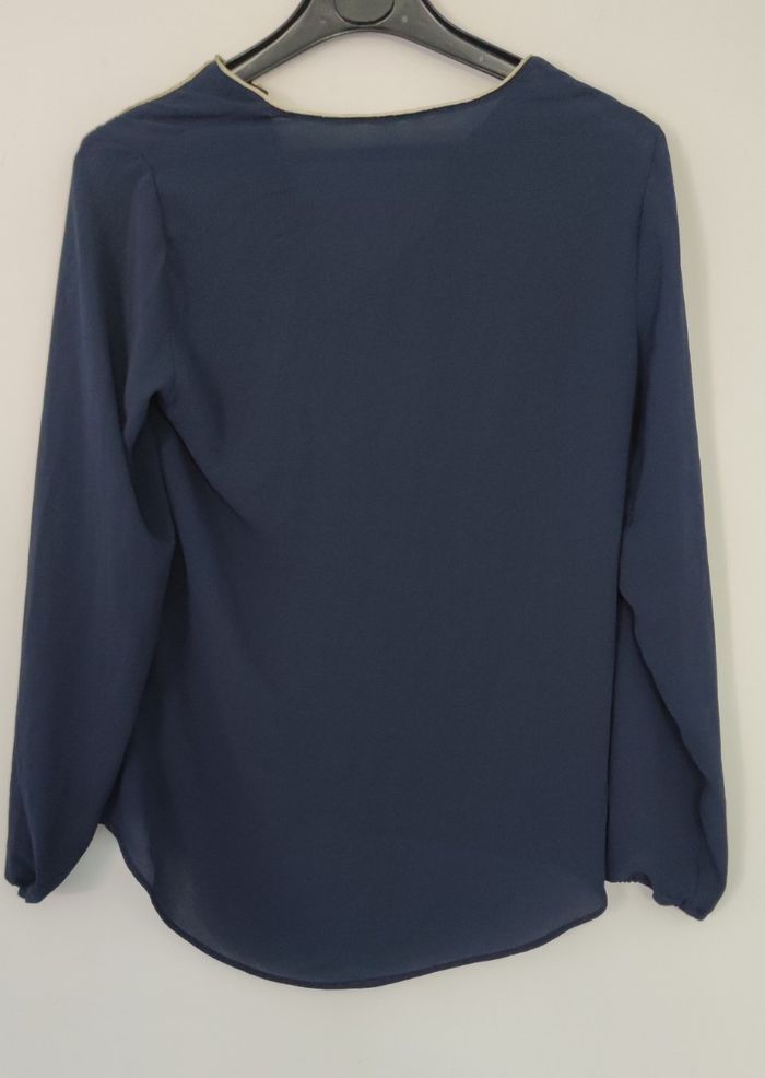 Haut Cache Cache femme taille S Bleu marine Manches longues Encolure V Bon état Chic fluide - photo numéro 5