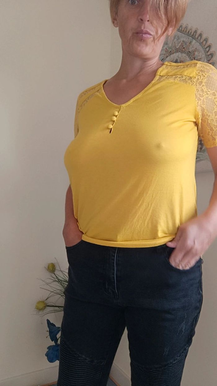 Tee shirt manches courtes t 42 manches style dentelle