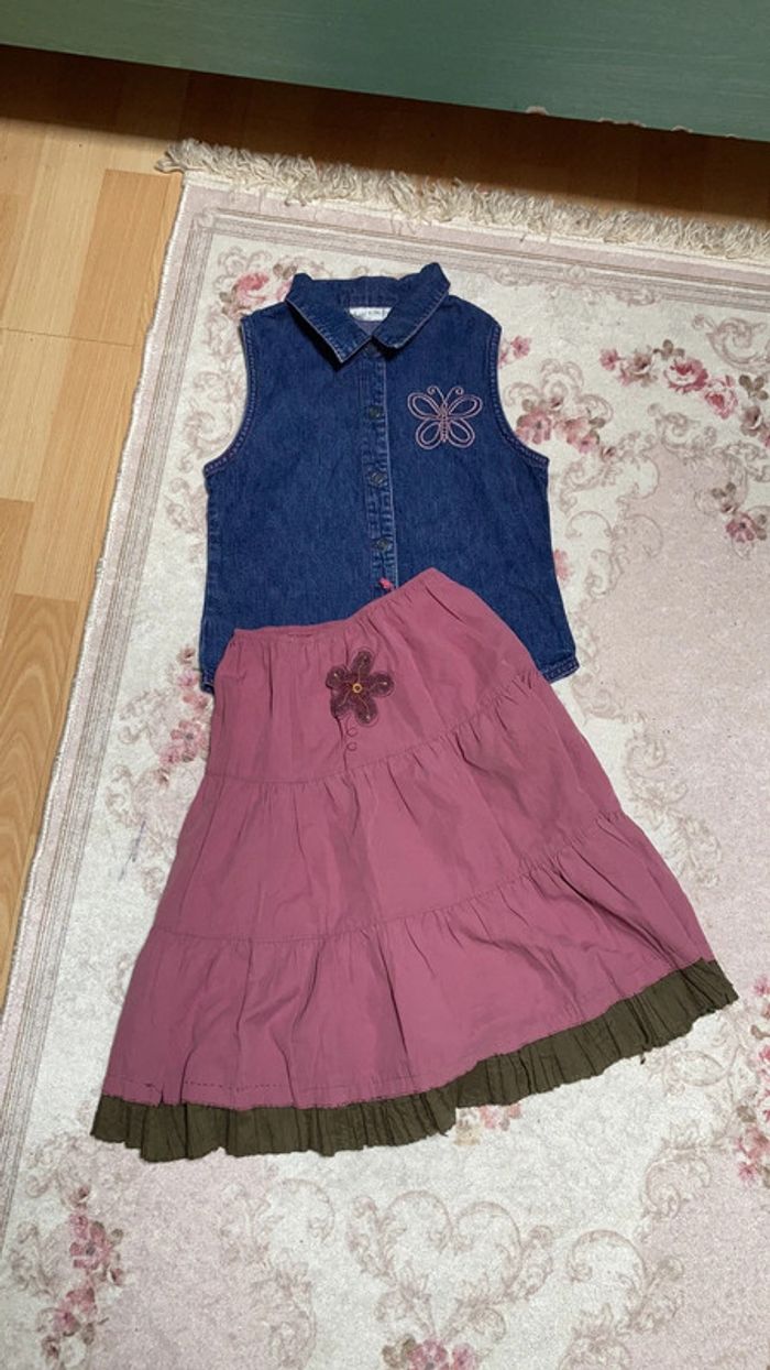 Jupe + chemise sans manche jeans