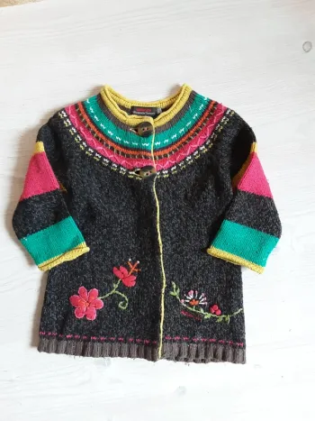 Manteau maillé laine chaud fleurs T. 2 ans