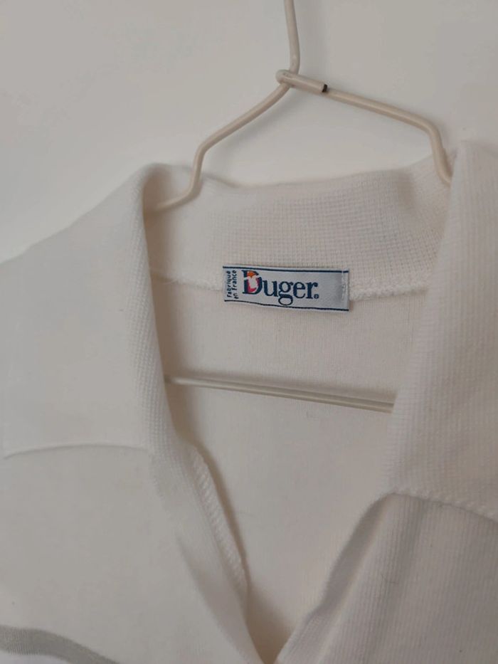 Débardeur blanc et gris à rayures type marinière avec col Duger taille 3 Made in France - photo numéro 2