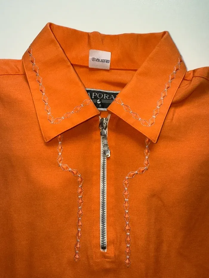 Polo à col zippé - Chemise col zippé - Polo orange - Chemise orange - Chemise vintage - photo numéro 6