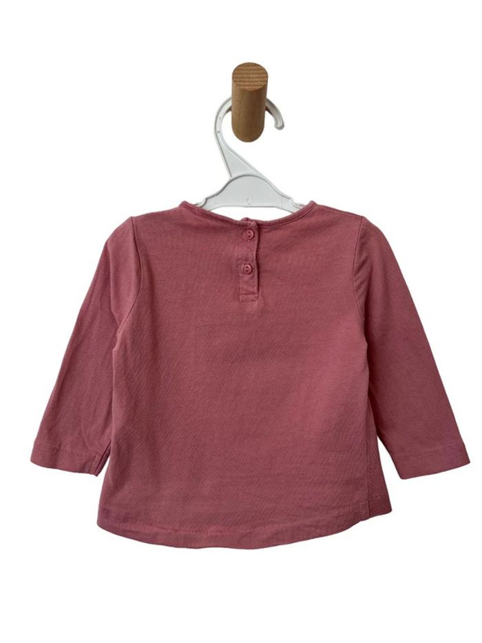 T-shirt manches longues vieux rose (chat) - Zara Babygirl 74cm - photo numéro 2