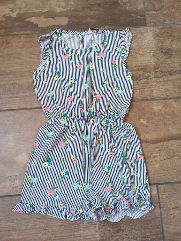Combishort barboteuse combinaison été Fille 5/6 ans rayures fleurs Primark