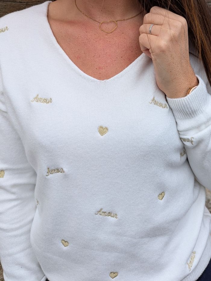 Pull fin col en V Amour blanc/or
Taille L - photo numéro 3