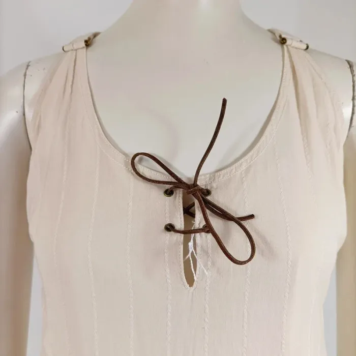 robe asymétrique IKKS beige et blanche empiècement bohème bretelles réglables taille 36 A313 - photo numéro 3