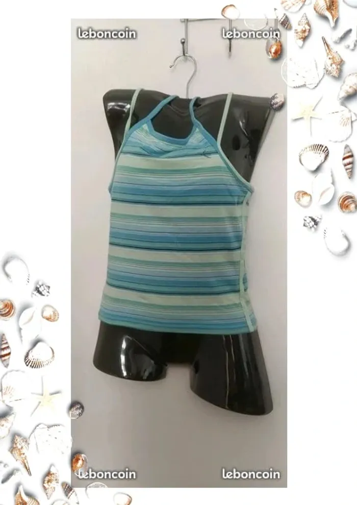Débardeur rayé plusieurs vert et bleue Decathlon taille 38 avec brassière intégrée - photo numéro 2