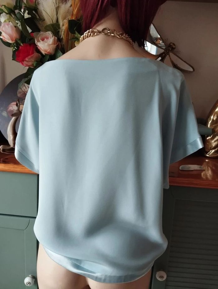 🌹 Ensemble Veste & Top Bleu Pastel Strass & Satin Gérard Pasquier T46/48 Un Petit Défaut🌹 - photo numéro 5
