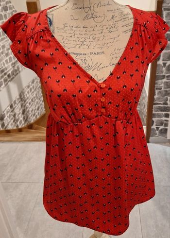 Longue blouse fluide rouge fleurie