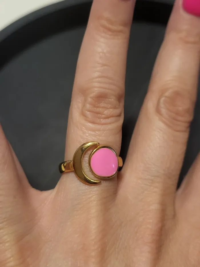 Bague acier inoxydable taille 57 18,1 mm avec croissant de lune et rond rose - photo numéro 5